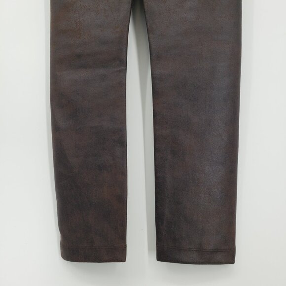 Max Studio‎ Vegan Faux Leather Leggings XS High Rise Waist Ankle Pull On Brown - Picture 9 of 9